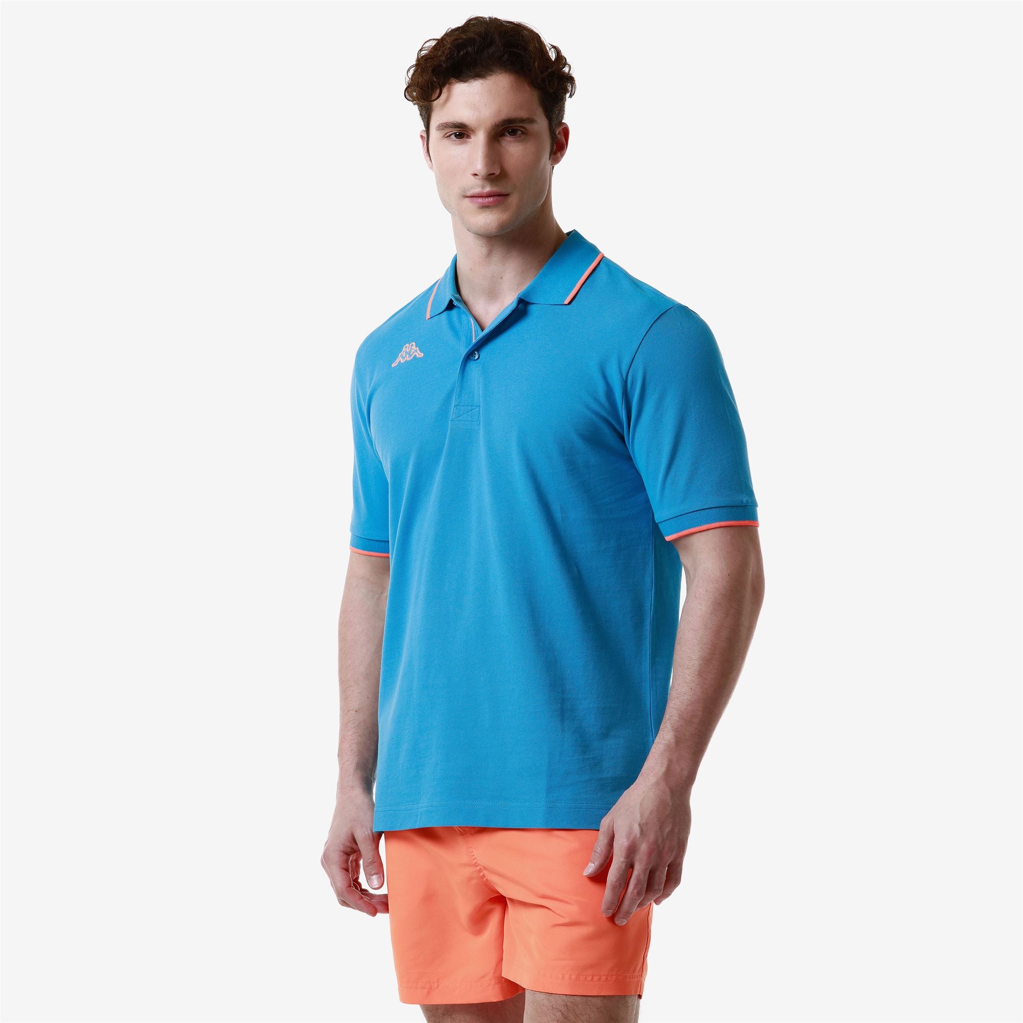 LOGO FLU - Polo Shirts - Polo - Man - BLUE MALIBU-NEON ORANGE - Image 4