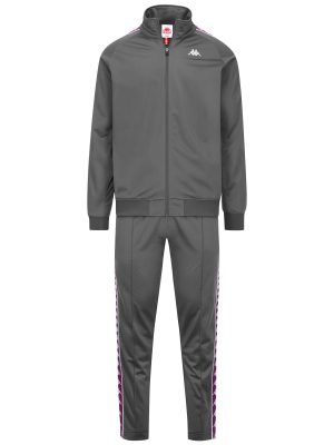 222 BANDA    DUEDUEDUE SLIM - Sport Suits - TRACKSUIT - Man - GREY CHARCOAL-FUCHSIA ORCHID-WHITE